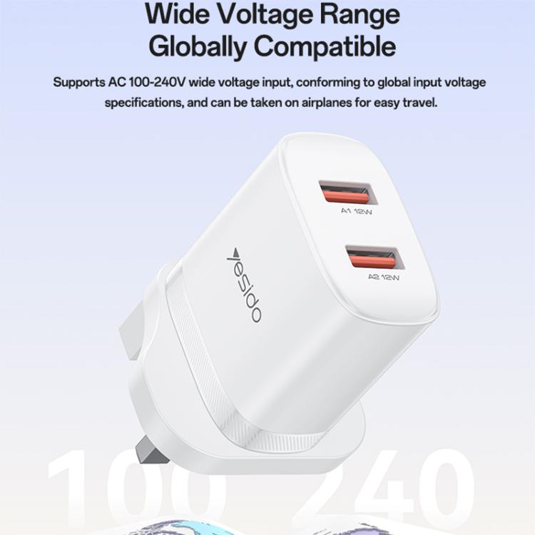 Set caricabatterie Yesido YC150 da 12 W 2,4 A con doppia porta USB e cavo dati da USB a Type-C da 1 m., YC150