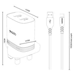 Set caricabatterie Yesido YC150 da 12 W 2,4 A con doppia porta USB e cavo dati da USB a Type-C da 1 m., YC150