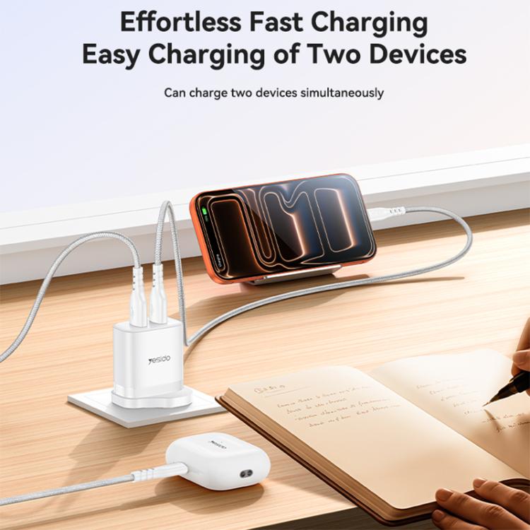Set caricabatterie Yesido YC150 da 12 W 2,4 A con doppia porta USB e cavo dati da USB a Type-C da 1 m., YC150