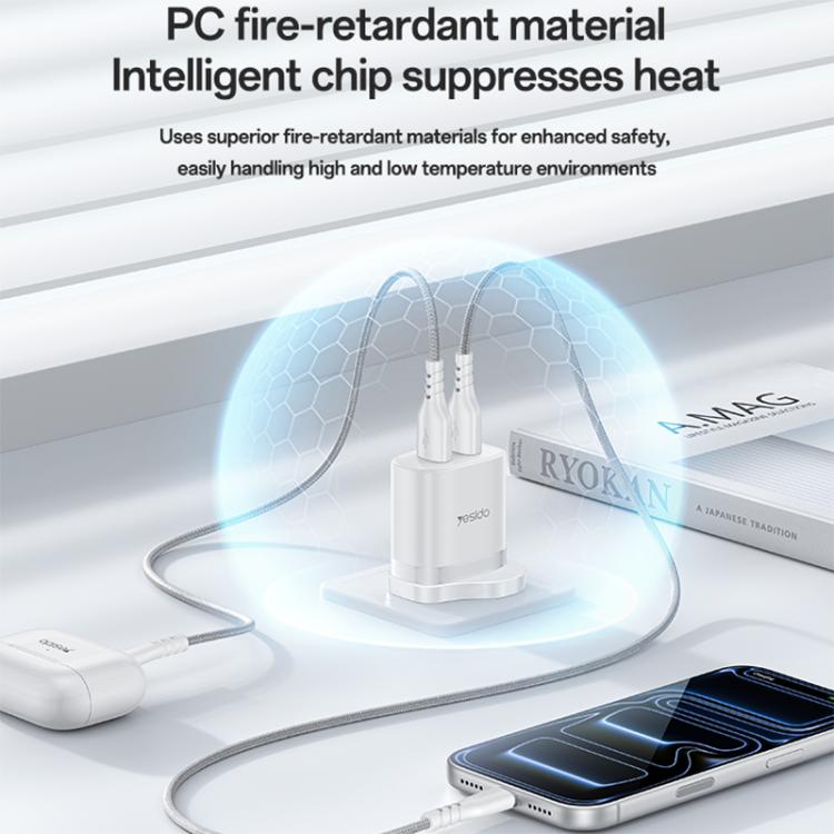 Set caricabatterie Yesido YC150 da 12 W 2,4 A con doppia porta USB e cavo dati da USB a Type-C da 1 m., YC150
