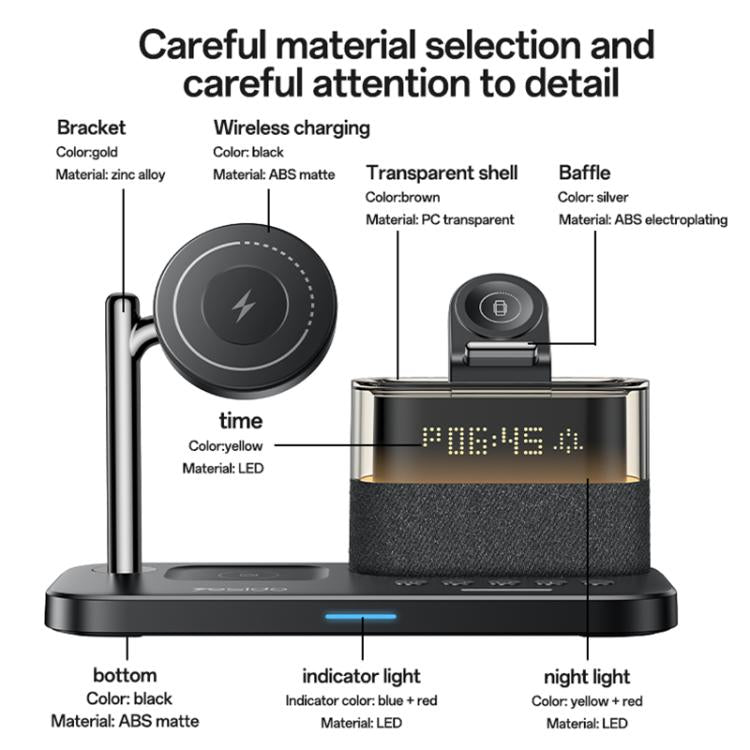 Stazione di ricarica wireless magnetica multifunzione 6 in 1 Yesido DS37 da 25 W, DS37