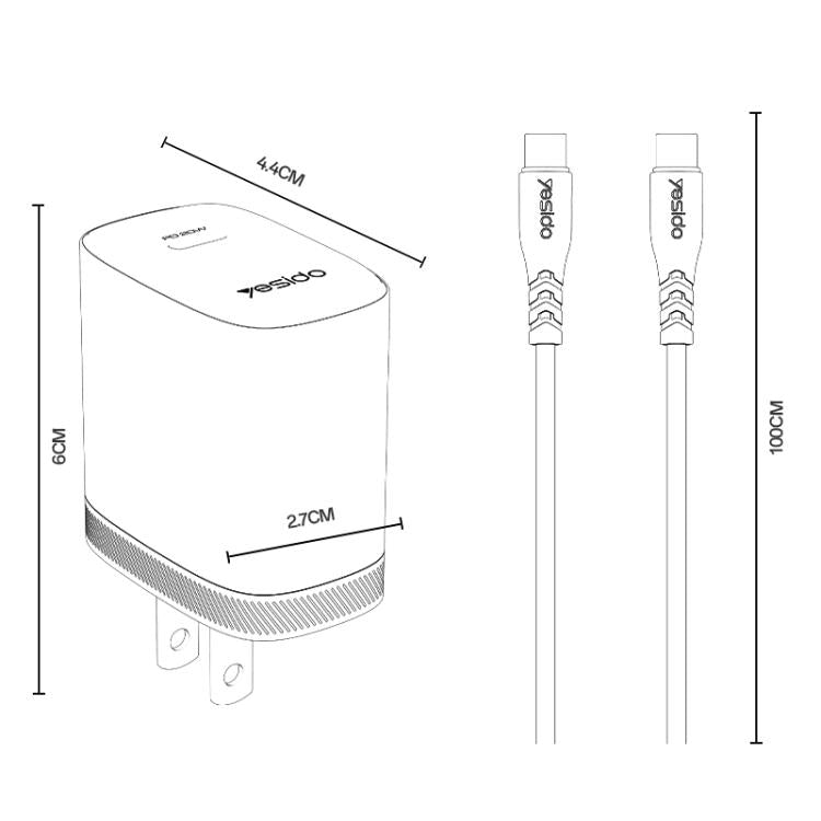 Set caricabatterie Yesido YC18U PD20W Type-C con cavo dati da Type-C a Type-C da 1 m, YC18U