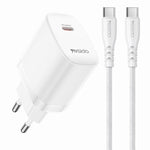 Set caricabatterie Yesido YC105 PD20W con connettore Type-C e cavo dati da 1 m da Type-C a Type-C., YC105