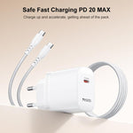 Set caricabatterie Yesido YC105 PD20W con connettore Type-C e cavo dati da 1 m da Type-C a Type-C., YC105