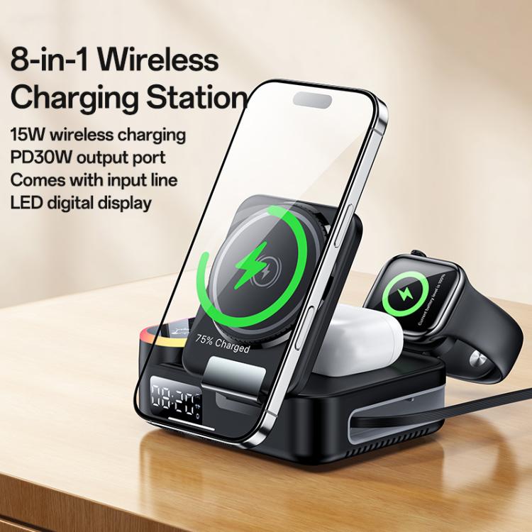 Stazione di ricarica wireless magnetica Yesido DS38 da 65 W 8 in 1 con cavo telescopico, DS38