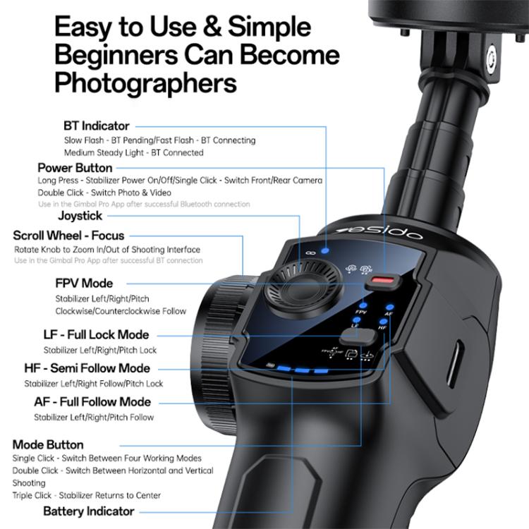 Yesido SF32 Telescopic 3-Axis Gimbal Selfie Stick, SF32