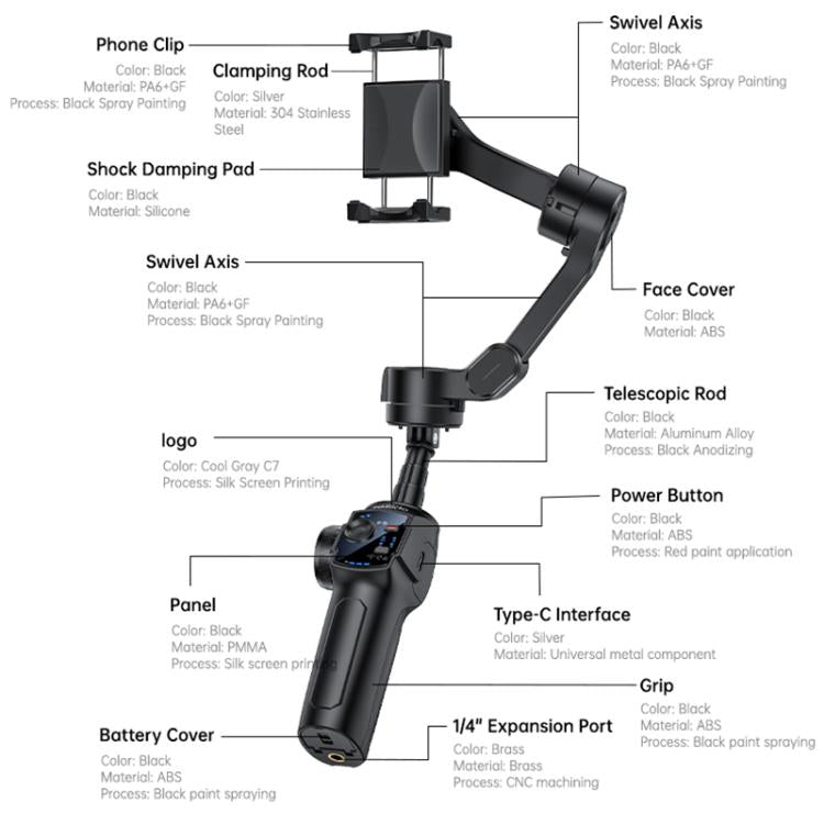 Yesido SF32 Telescopic 3-Axis Gimbal Selfie Stick, SF32