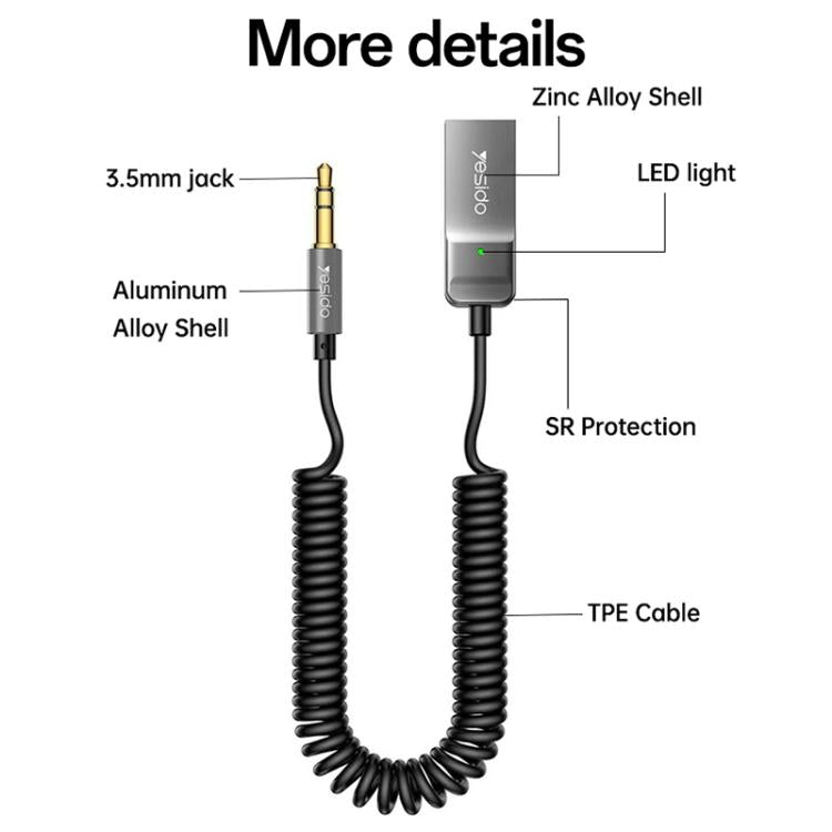 Adattatore Bluetooth 5.0 per auto con ingresso AUX 3,5 mm