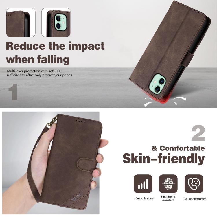 Portafoglio a tre carte AZNS serie A2 con protezione RFID e custodia per telefono in pelle vegana con cinturino., For iPhone 11, For iPhone 11 Pro
