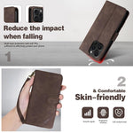 Portafoglio a tre carte AZNS serie A2 con protezione RFID e custodia per telefono in pelle vegana con cinturino., For iPhone 12, For iPhone 12 Pro Max, For iPhone 12 Pro, For iPhone 11 Pro Max
