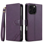 Portafoglio a tre carte AZNS serie A2 con protezione RFID e custodia per telefono in pelle vegana con cinturino., For iPhone 16, For iPhone 15 Pro Max, For iPhone 15 Pro, For iPhone 15 Plus