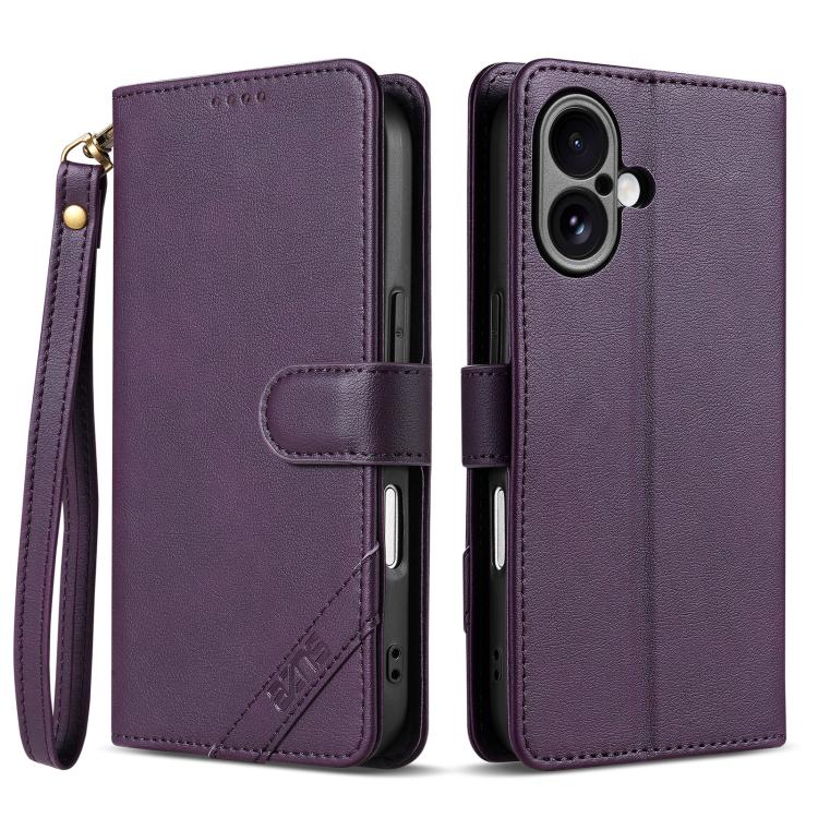 Portafoglio a tre carte AZNS serie A2 con protezione RFID e custodia per telefono in pelle vegana con cinturino., For iPhone Air, For iPhone 16 Pro Max, For iPhone 16 Pro, For iPhone 16 Plus