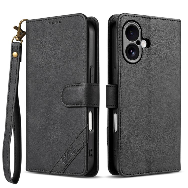 Portafoglio a tre carte AZNS serie A2 con protezione RFID e custodia per telefono in pelle vegana con cinturino., For iPhone Air, For iPhone 16 Pro Max, For iPhone 16 Pro, For iPhone 16 Plus