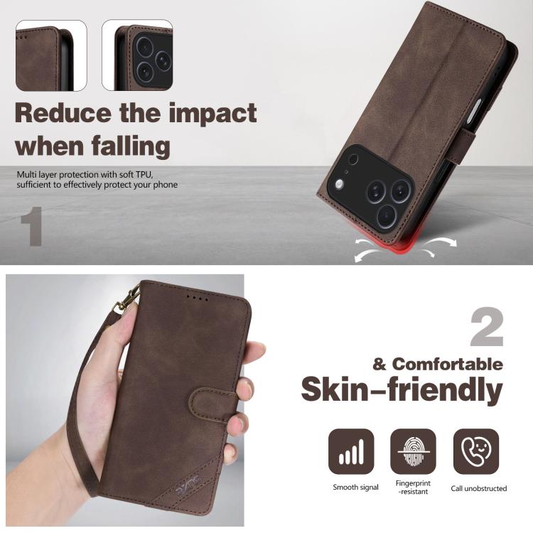 Portafoglio a tre carte AZNS serie A2 con protezione RFID e custodia per telefono in pelle vegana con cinturino., For iPhone Air, For iPhone 16 Pro Max, For iPhone 16 Pro, For iPhone 16 Plus