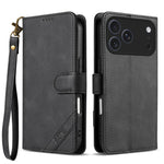 Portafoglio a tre carte AZNS serie A2 con protezione RFID e custodia per telefono in pelle vegana con cinturino., For iPhone Air, For iPhone 16 Pro Max, For iPhone 16 Pro, For iPhone 16 Plus