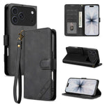 Portafoglio a tre carte AZNS serie A2 con protezione RFID e custodia per telefono in pelle vegana con cinturino., For iPhone 17e / 16e, For iPhone 17 Pro Max, For iPhone 17 Pro, For iPhone 17
