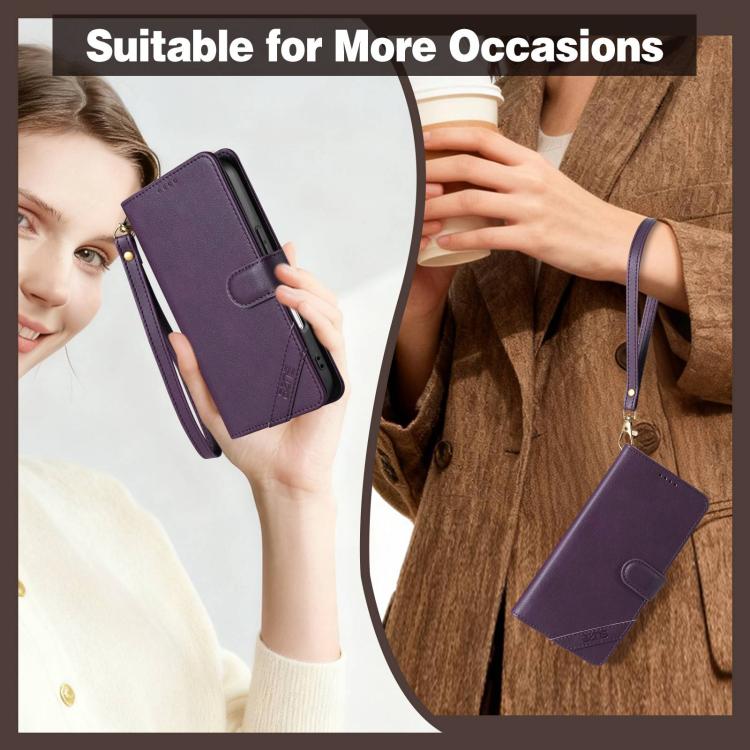 Portafoglio a tre carte AZNS serie A2 con protezione RFID e custodia per telefono in pelle vegana con cinturino., For iPhone 17e / 16e, For iPhone 17 Pro Max, For iPhone 17 Pro, For iPhone 17