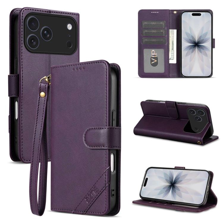 Portafoglio a tre carte AZNS serie A2 con protezione RFID e custodia per telefono in pelle vegana con cinturino., For iPhone 17e / 16e, For iPhone 17 Pro Max, For iPhone 17 Pro, For iPhone 17
