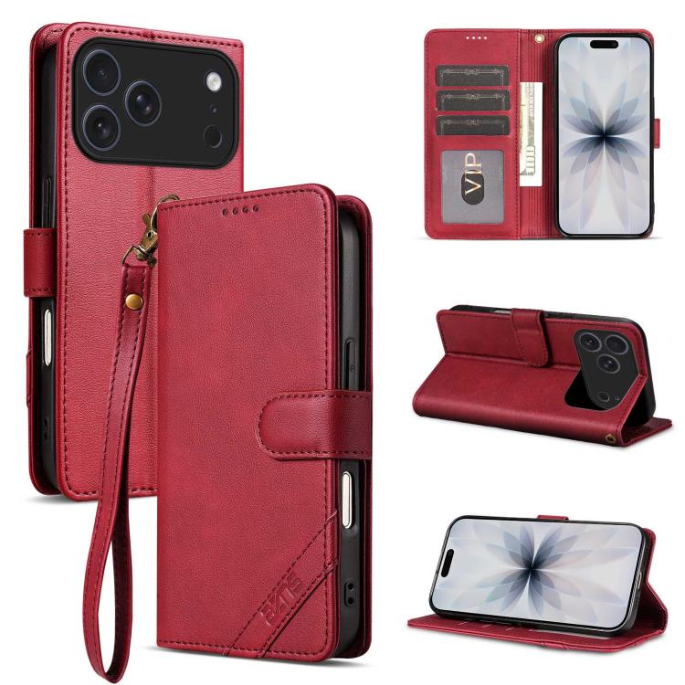 Portafoglio a tre carte AZNS serie A2 con protezione RFID e custodia per telefono in pelle vegana con cinturino., For iPhone 17e / 16e, For iPhone 17 Pro Max, For iPhone 17 Pro, For iPhone 17