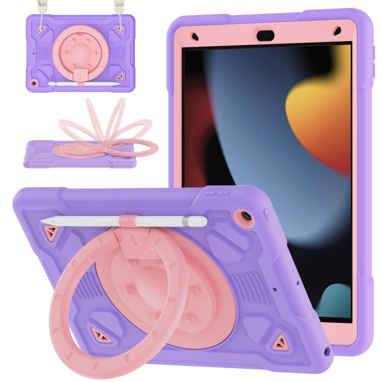 Custodia in silicone idrorepellente per PC/tablet con anello porta-pianeti spaziali e tracolla., For iPad 10.2 2021 / 2020 / 2019