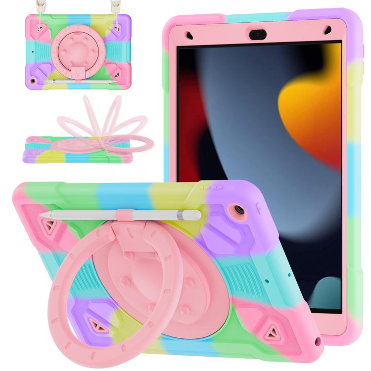Custodia in silicone idrorepellente per PC/tablet con anello porta-pianeti spaziali e tracolla., For iPad 10.2 2021 / 2020 / 2019