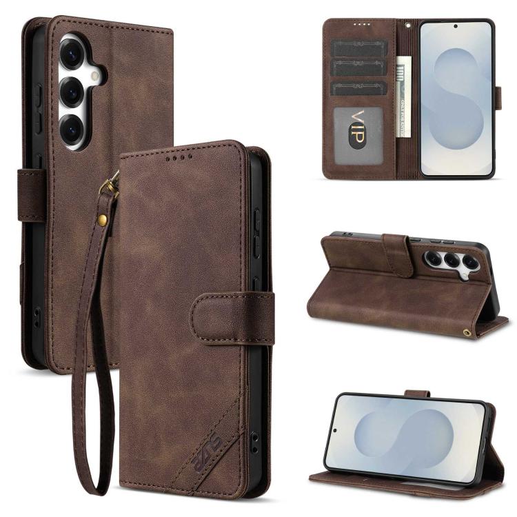Portafoglio a tre carte AZNS serie A2 con protezione RFID e custodia per telefono in pelle vegana con cinturino., For Galaxy S26 FE 5G, For Samsung Galaxy S26+ 5G, For Samsung Galaxy S26 Ultra 5G, For Samsung Galaxy S26 5G