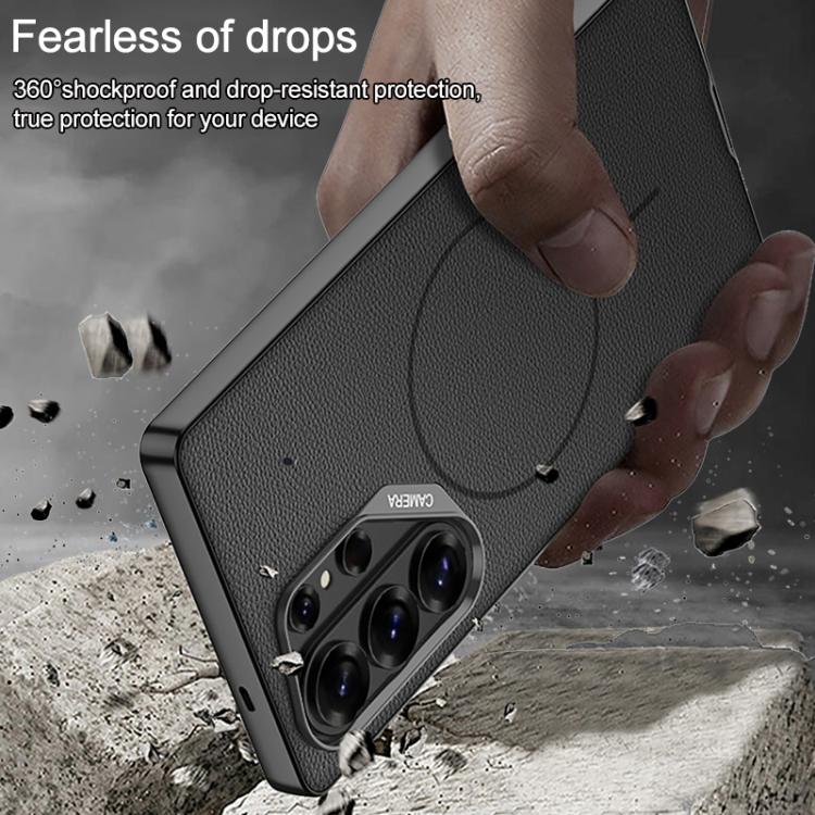 Custodia magnetica GKK con ampio foro per fotocamera, finitura metallizzata effetto pelle vegana., For Samsung Galaxy S26 Ultra 5G, For Samsung Galaxy S25 Ultra 5G, For Samsung Galaxy S24 Ultra 5G