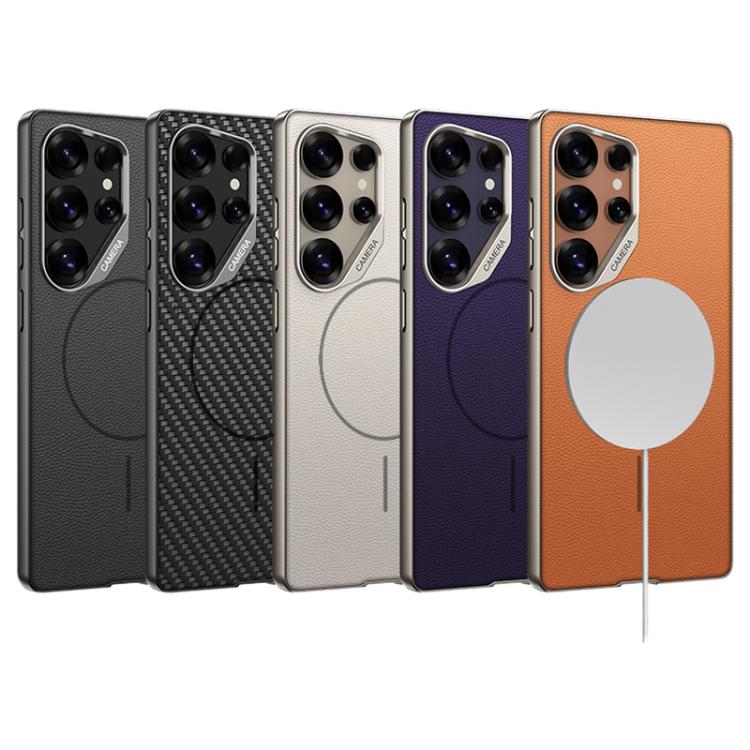 Custodia magnetica GKK con ampio foro per fotocamera, finitura metallizzata effetto pelle vegana., For Samsung Galaxy S26 Ultra 5G, For Samsung Galaxy S25 Ultra 5G, For Samsung Galaxy S24 Ultra 5G