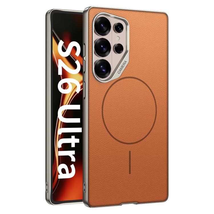 Custodia magnetica GKK con ampio foro per fotocamera, finitura metallizzata effetto pelle vegana., For Samsung Galaxy S26 Ultra 5G, For Samsung Galaxy S25 Ultra 5G, For Samsung Galaxy S24 Ultra 5G