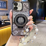 Custodia per telefono con cinturino da polso e motivo floreale glitterato sfumato, placcata galvanica., For iPhone 13, For iPhone 12, For iPhone 12 Pro Max, For iPhone 12 Pro, For iPhone 11 Pro Max, For iPhone 11