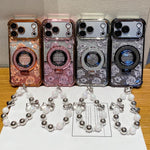 Custodia per telefono con cinturino da polso e motivo floreale glitterato sfumato, placcata galvanica., For iPhone 17 Pro Max, For iPhone 17 Pro, For iPhone 17, For iPhone Air, For iPhone 16 Pro Max, For iPhone 16 Pro