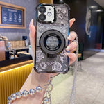 Custodia per telefono galvanizzata con fiori glitterati sfumati, cinturino con perline e catena lunga, For iPhone 13, For iPhone 12, For iPhone 12 Pro Max, For iPhone 12 Pro, For iPhone 11 Pro Max, For iPhone 11