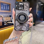 Custodia per telefono galvanizzata con fiori glitterati sfumati, cinturino con perline e catena lunga, For iPhone 13, For iPhone 12, For iPhone 12 Pro Max, For iPhone 12 Pro, For iPhone 11 Pro Max, For iPhone 11