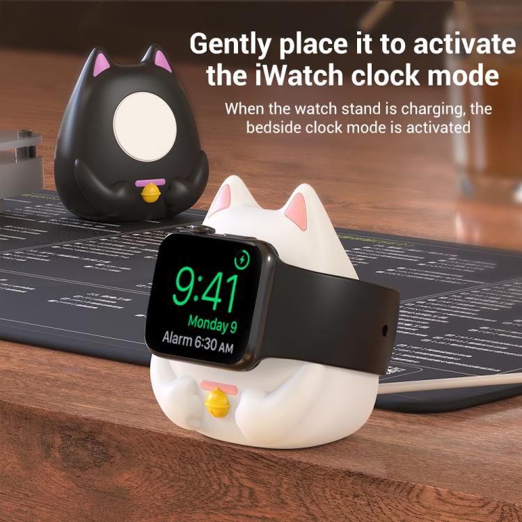 XDcase per Apple Watch con design a gatto portafortuna e supporto di ricarica per smartwatch.