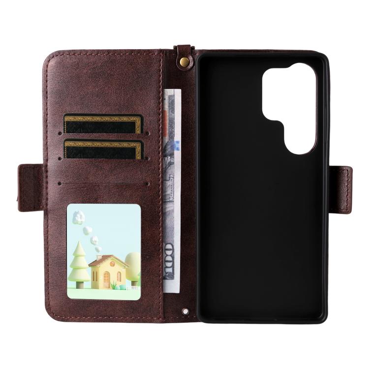 Custodia per telefono a tracolla in pelle di vacchetta con scomparti multipli per carte., For Galaxy S25 Ultra 5G