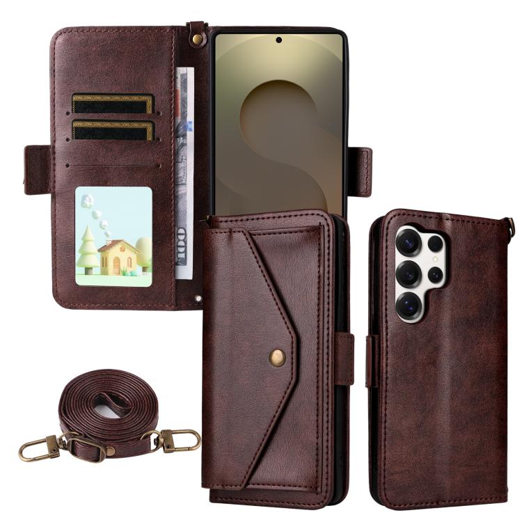 Custodia per telefono a tracolla in pelle di vacchetta con scomparti multipli per carte., For Samsung Galaxy S26+ 5G, For Samsung Galaxy S26 Ultra 5G, For Galaxy S26 Ultra 5G, For Samsung Galaxy S26 5G