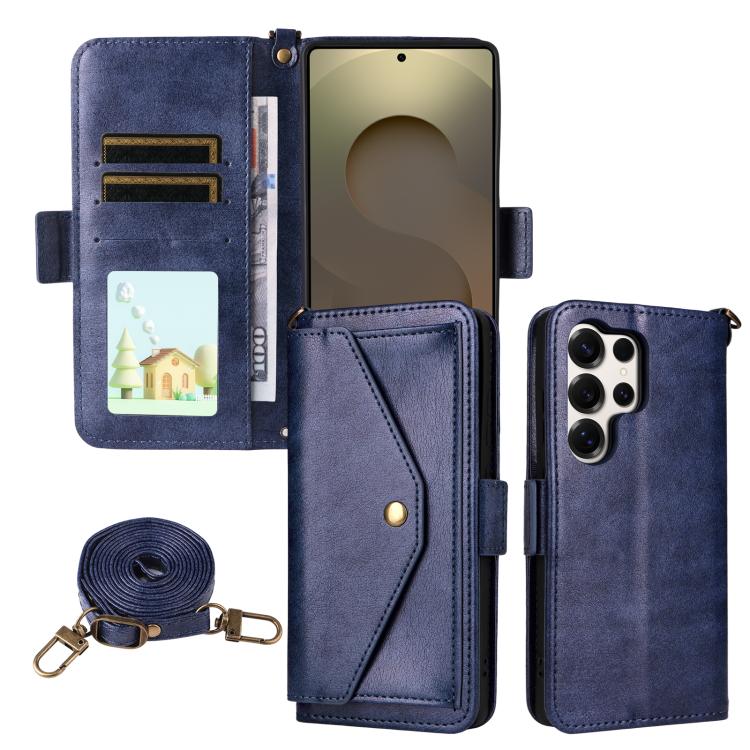 Custodia per telefono a tracolla in pelle di vacchetta con scomparti multipli per carte., For Samsung Galaxy S26+ 5G, For Samsung Galaxy S26 Ultra 5G, For Galaxy S26 Ultra 5G, For Samsung Galaxy S26 5G