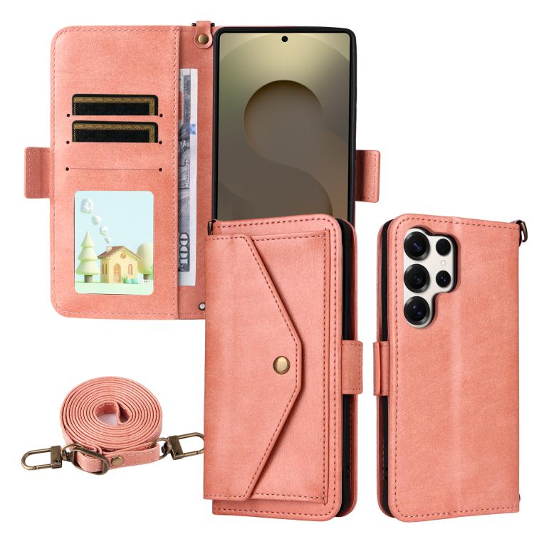Custodia per telefono a tracolla in pelle di vacchetta con scomparti multipli per carte., For Samsung Galaxy S26+ 5G, For Samsung Galaxy S26 Ultra 5G, For Galaxy S26 Ultra 5G, For Samsung Galaxy S26 5G
