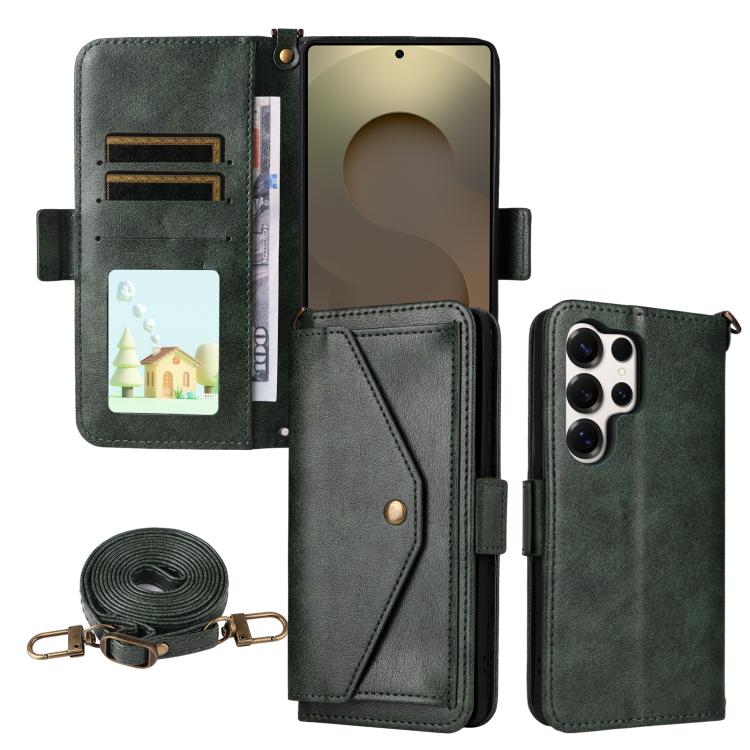 Custodia per telefono a tracolla in pelle di vacchetta con scomparti multipli per carte., For Samsung Galaxy S26+ 5G, For Samsung Galaxy S26 Ultra 5G, For Galaxy S26 Ultra 5G, For Samsung Galaxy S26 5G