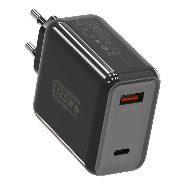 Caricabatterie rapido HX119 da 120 W con doppia interfaccia USB e Type-C, EU Plug, UK Plug, US Plug