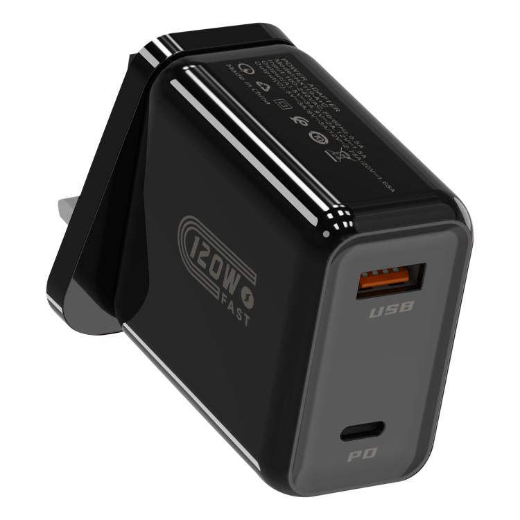 Caricabatterie rapido HX119 da 120 W con doppia interfaccia USB e Type-C, EU Plug, UK Plug, US Plug