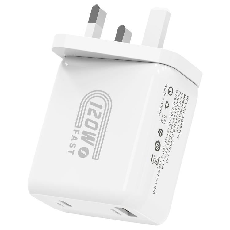 Caricabatterie rapido HX119 da 120 W con doppia interfaccia USB e Type-C, EU Plug, UK Plug, US Plug