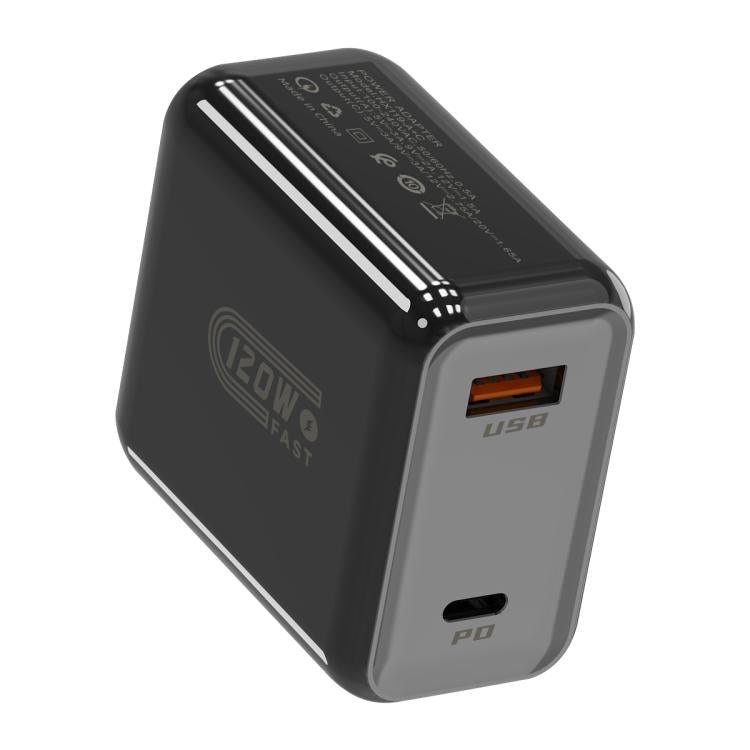 Caricabatterie rapido HX119 da 120 W con doppia interfaccia USB e Type-C, EU Plug, UK Plug, US Plug