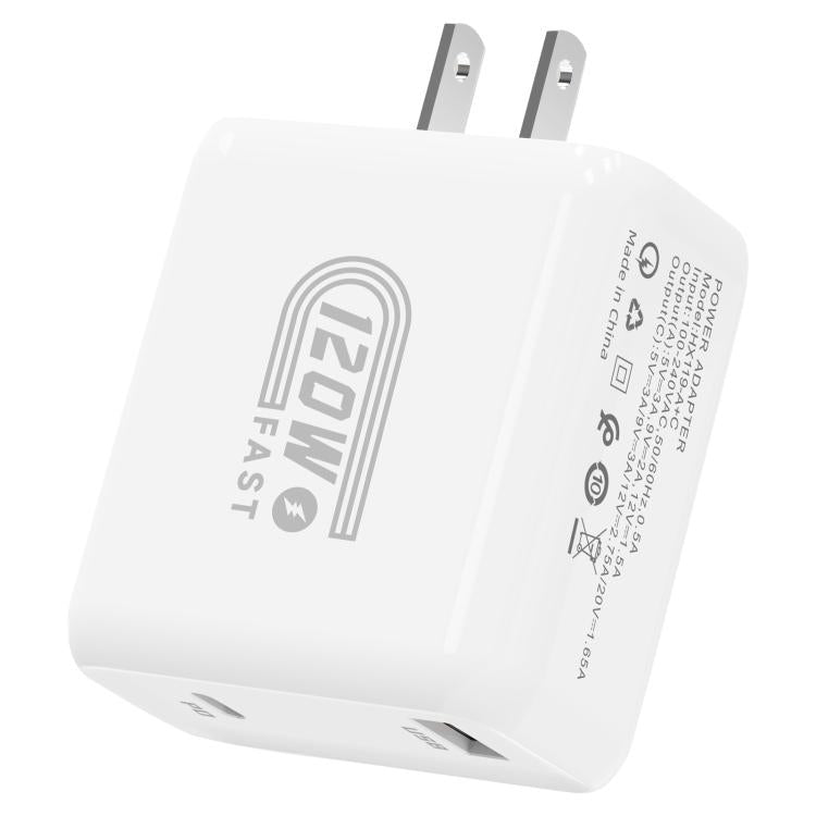 Caricabatterie rapido HX119 da 120 W con doppia interfaccia USB e Type-C, EU Plug, UK Plug, US Plug