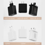 Caricabatterie rapido HX119 da 120 W con doppia interfaccia USB e Type-C, EU Plug, UK Plug, US Plug