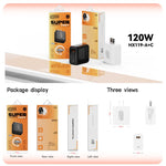 Caricabatterie rapido HX119 da 120 W con doppia interfaccia USB e Type-C, EU Plug, UK Plug, US Plug