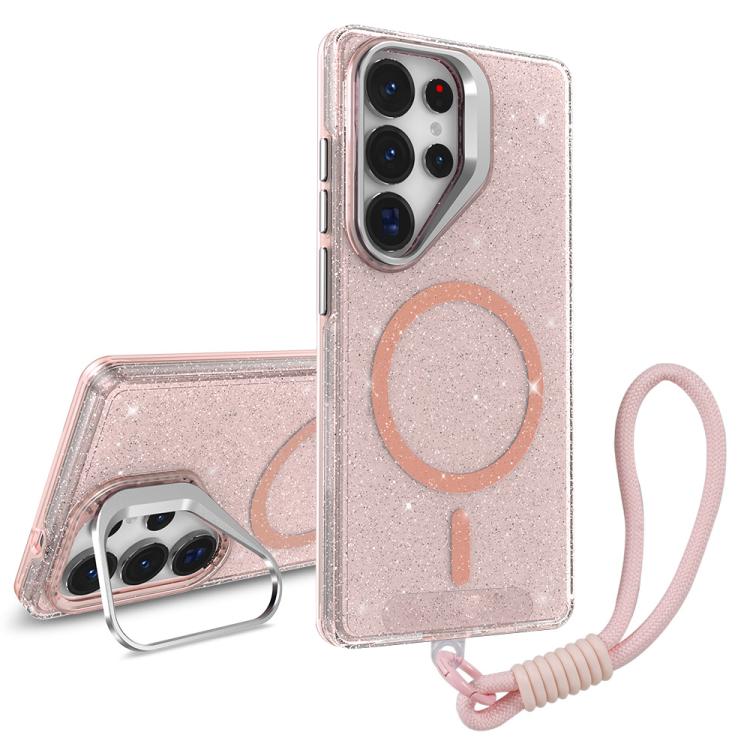 Supporto per fotocamera, custodia magnetica glitterata per telefono con cordino, For Samsung Galaxy S23 Ultra 5G, For Samsung Galaxy S23+ 5G, For Samsung Galaxy S23 5G, For Samsung Galaxy S22 Ultra 5G