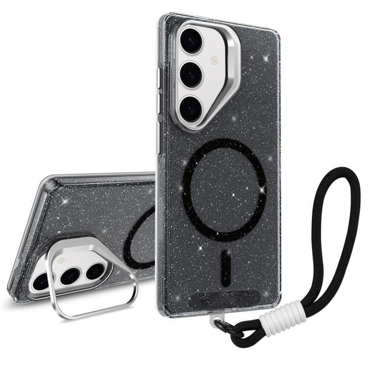 Supporto per fotocamera, custodia magnetica glitterata per telefono con cordino, For Samsung Galaxy S24 Ultra 5G, For Samsung Galaxy S24+ 5G, For Samsung Galaxy S24 5G, For Samsung Galaxy S23 FE 5G