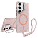 Supporto per fotocamera, custodia magnetica glitterata per telefono con cordino, For Samsung Galaxy S24 Ultra 5G, For Samsung Galaxy S24+ 5G, For Samsung Galaxy S24 5G, For Samsung Galaxy S23 FE 5G