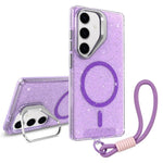 Supporto per fotocamera, custodia magnetica glitterata per telefono con cordino, For Samsung Galaxy S24 Ultra 5G, For Samsung Galaxy S24+ 5G, For Samsung Galaxy S24 5G, For Samsung Galaxy S23 FE 5G